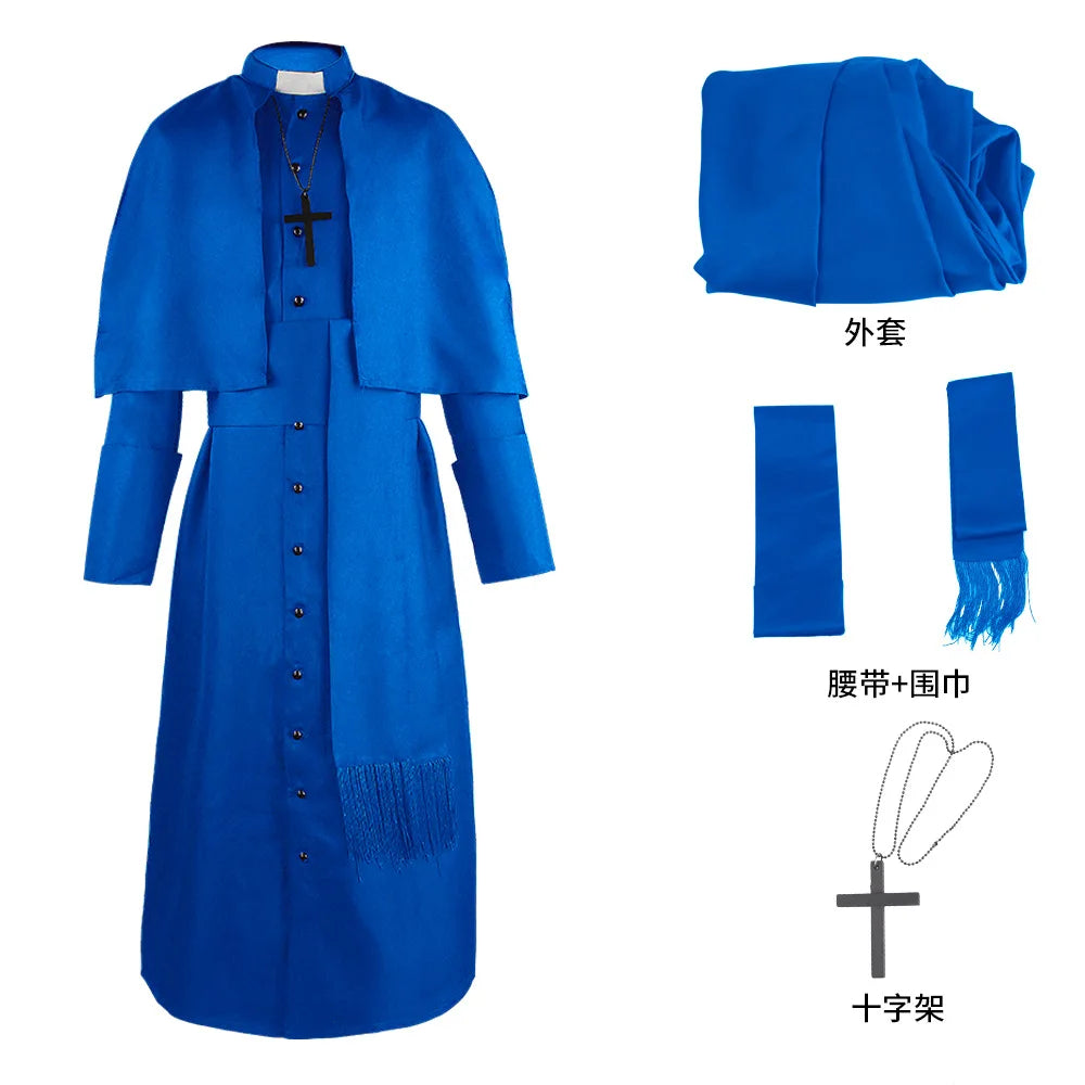 Medieval Solid Colour Godfather Priest Costume Halloween Priest Costume - black / XXXL