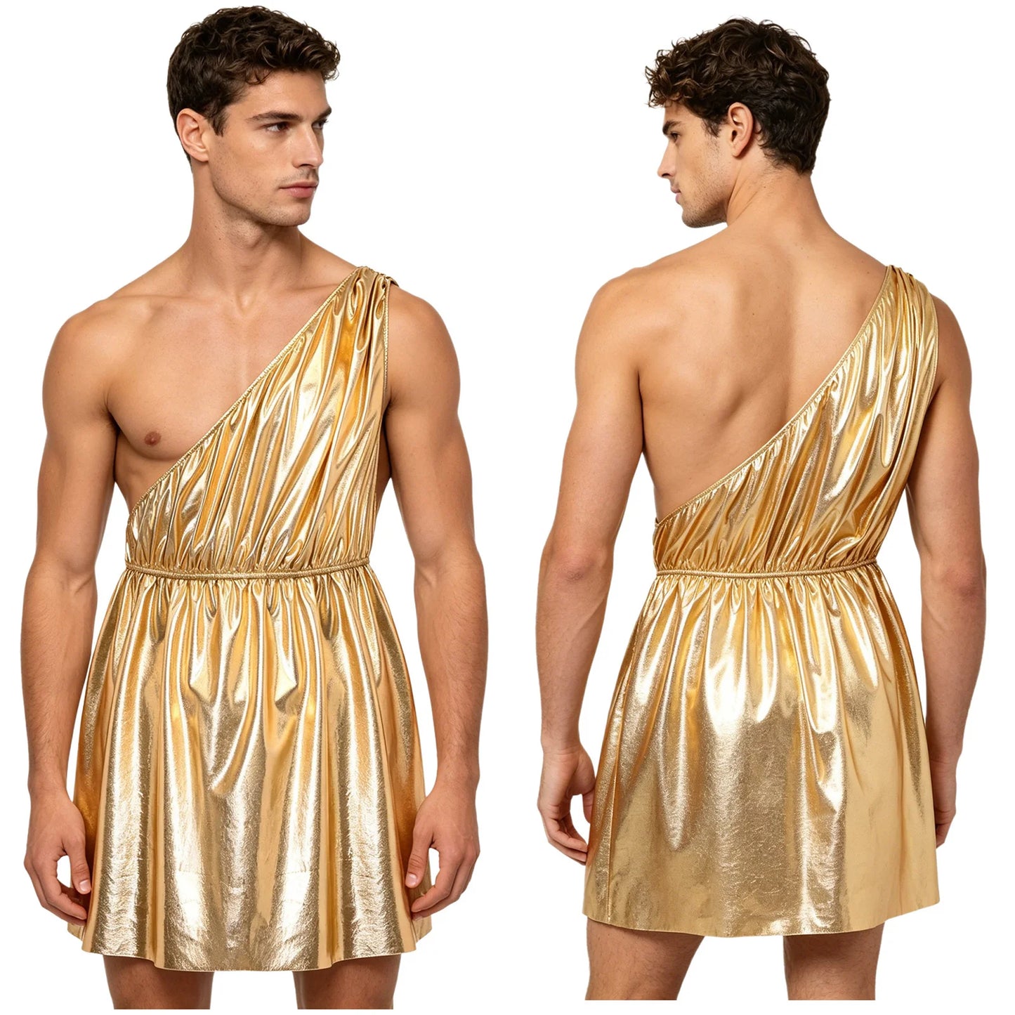 Men's Ancient Greek Roman Halloween Costume Mythology Costume Metallic Shiny Toga One - Silver / XL