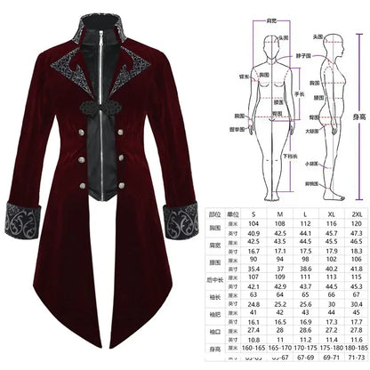 Halloween Formal Costume Men's Steampunk Coats Plus Size S-3XL Men's Medieval Retro Jacket - Red / S