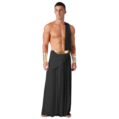 Men's Halloween Ancient Greek God Toga Costumes Roman Emperor Robe Short Sleeve Metallic - White A / XXL