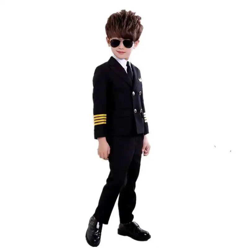 Children'S Day Pilot Uniform Stewardess Cosplay Halloween Costumes For Kids Disguise Girl Boy