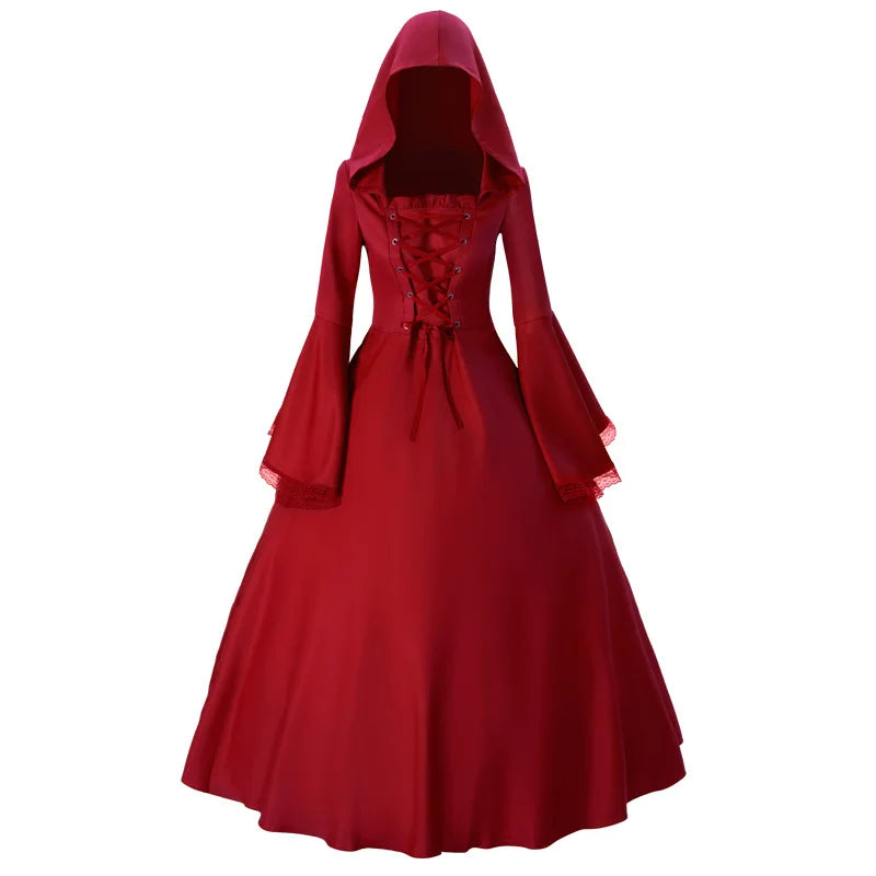 Halloween Costume Sleeve Bell Sleeve Dress Retro Renaissance Gothic Costume Medieval Dress - Black / XXL