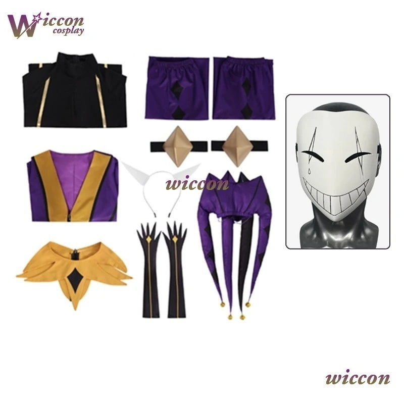 Uhah / / the Freak Circus-Jester Costume Purple Clown Outfit Costume Game Halloween Horror - suit no mask / XL shoes42