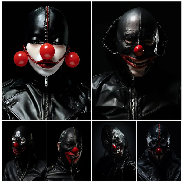 Smiling Scary Clown Abstract Art Poster Print Creepy Leather Clown Horror Dark Aesthetics - B / 19.7 × 27.6 in (50 × 70 cm) NoFrame