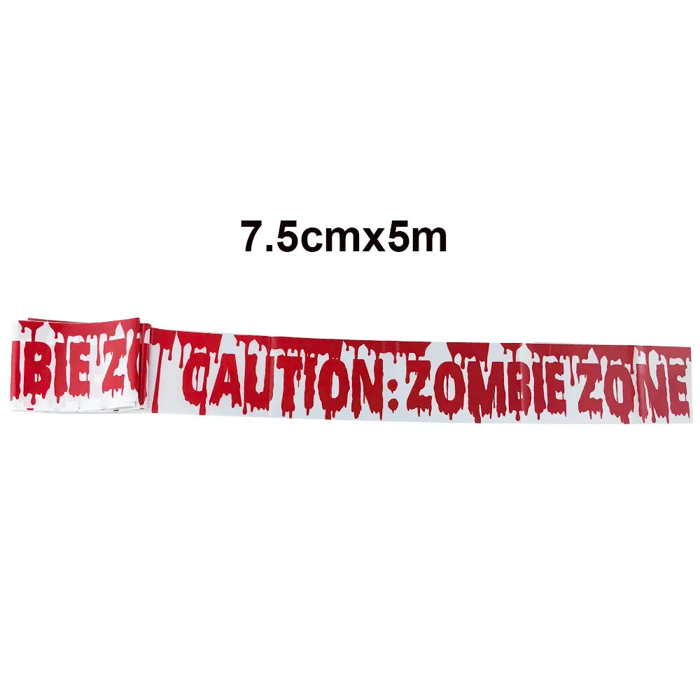 Halloween Decoration Caution Tape Window Prop Skull Zombie Warning Tape Signs Halloween Props Party Favors Haunted House Décor