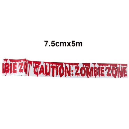Halloween Decoration Caution Tape Window Prop Skull Zombie Warning Tape Signs Halloween Props Party Favors Haunted House Décor