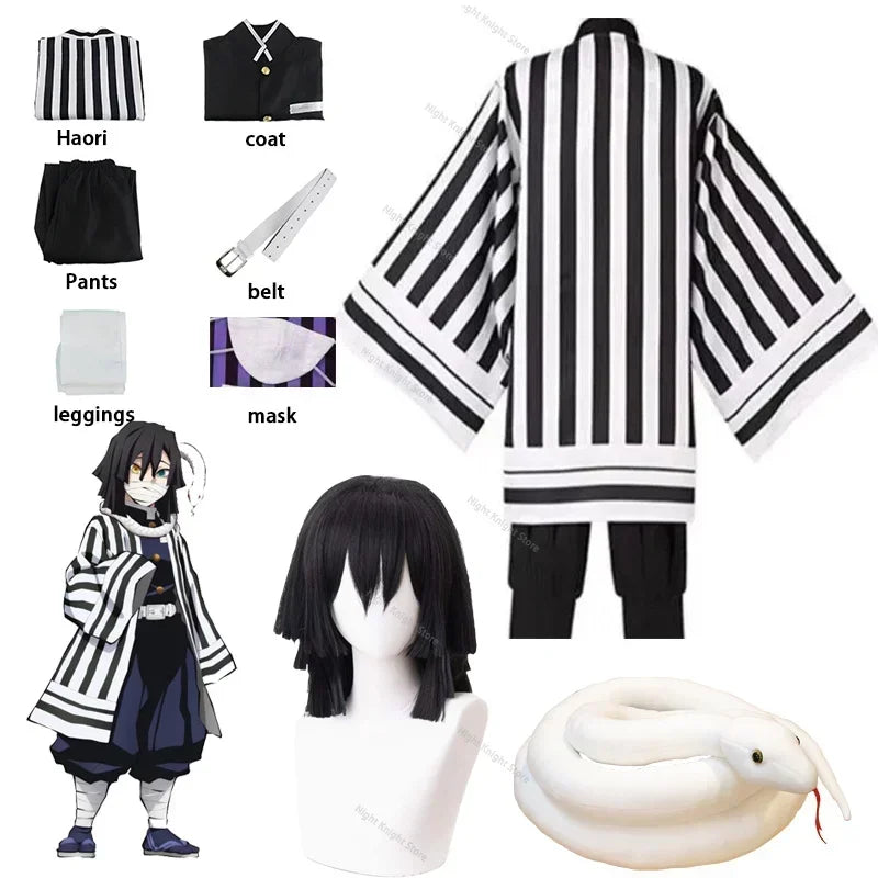 Halloween Anime Demon Moordenaar Kimetsu No Yaiba Iguro Obanai Haori Kimono Cosplay Kostuum Pruik Witte - product image 4