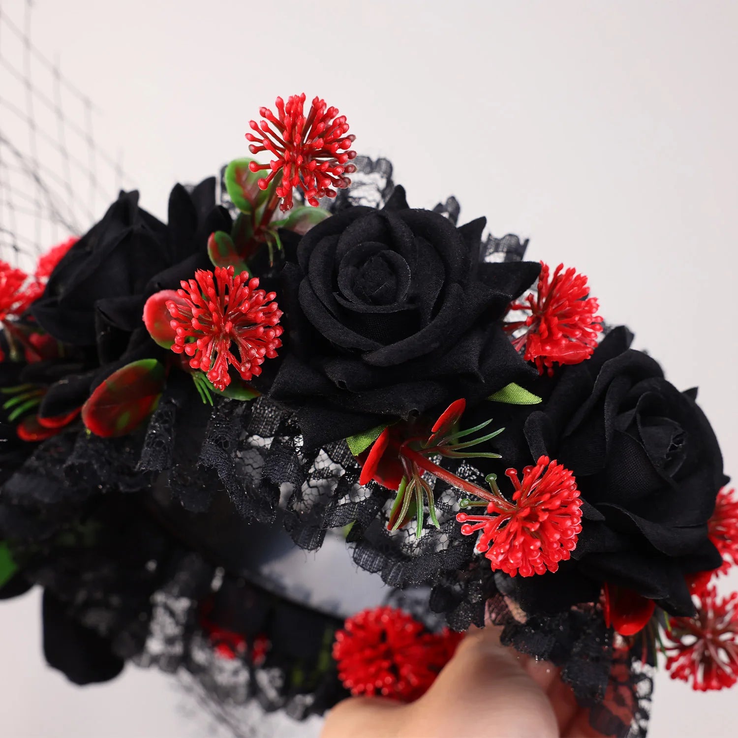 Darkness Hairbands Halloween Party performance Headdress Lace Rose Flower - product image 3