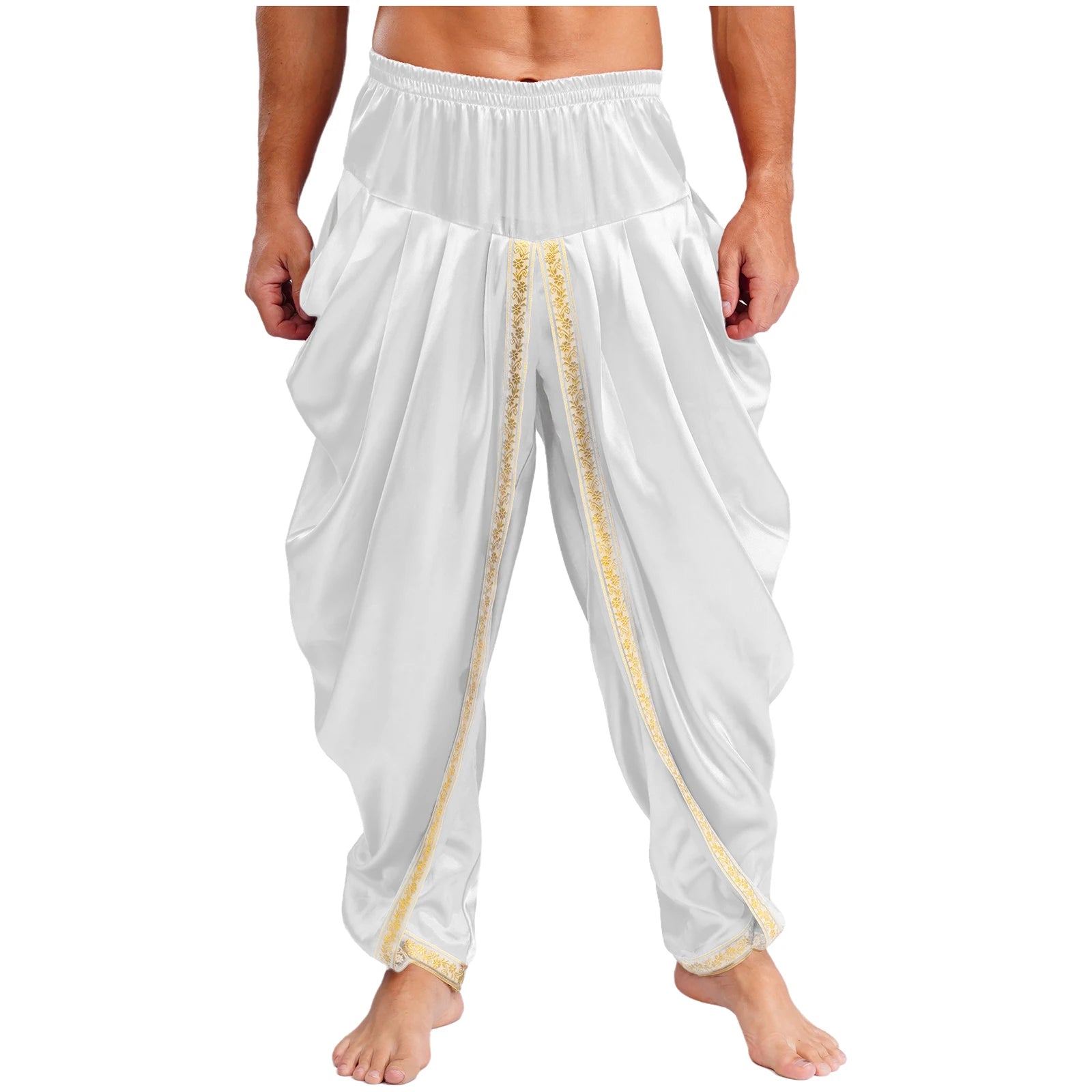 Men's Arabian Prince Elastic Waist Draped Baggy Trousers Satin Costume - alternate view 2