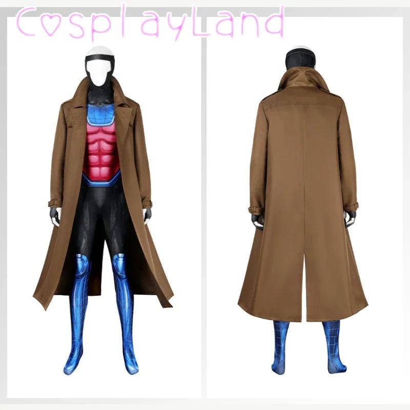 X Gambit Remy Cosplay Costume Man Battle Suit Leather Long Trench
