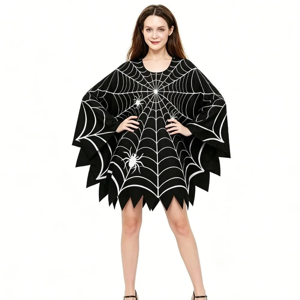 Halloween Cape Scary Halloween Spider Web Cloak Creepy Black Shawl Costume Outfit Stage - View 5