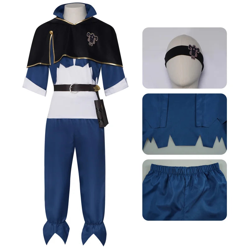 Anime Costume Asta Costume Black Cloak Blue Top Pants Set Four-leaf Clover Outfit for Men - Costume Set / M