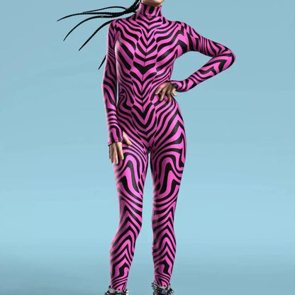 Sexy Zentai Bodysuit Colorful Halloween Costume for Women Outfit Sleeve Front Zipper - O / Adult XL
