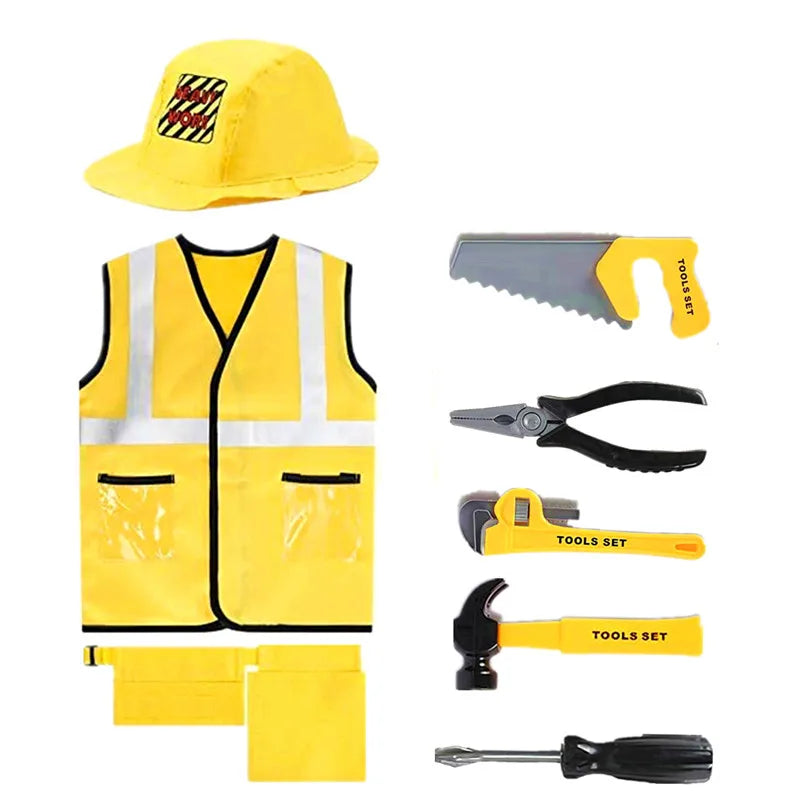 Toddler Construction Worker Vest Costume, Worker 5 Piece Playset, Yellow Reflective Vest With