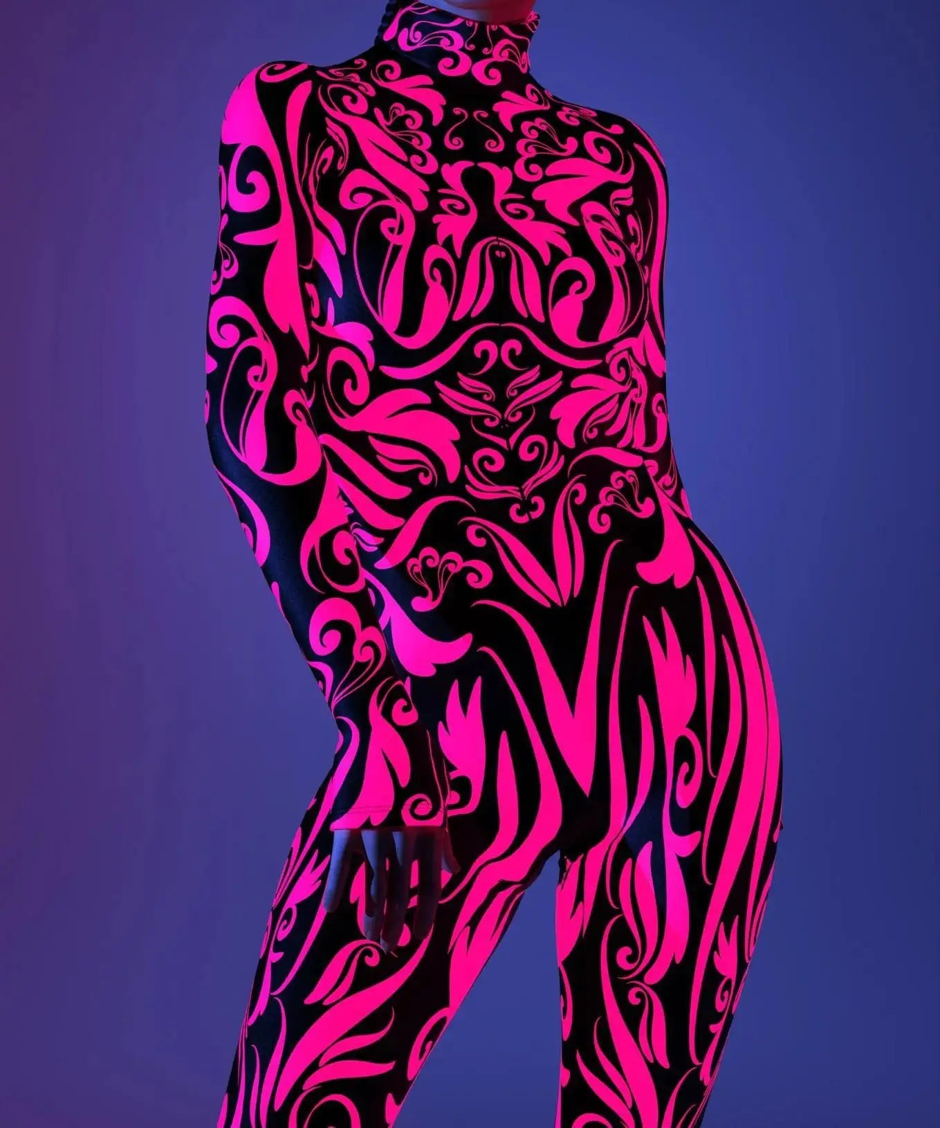 Women's 3D Abstract Print Full Body Jumpsuit Sexy Skinny High Neck Zentai Costume - alternate view 8