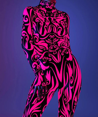Women's 3D Abstract Print Full Body Jumpsuit Sexy Skinny High Neck Zentai Costume - alternate view 8