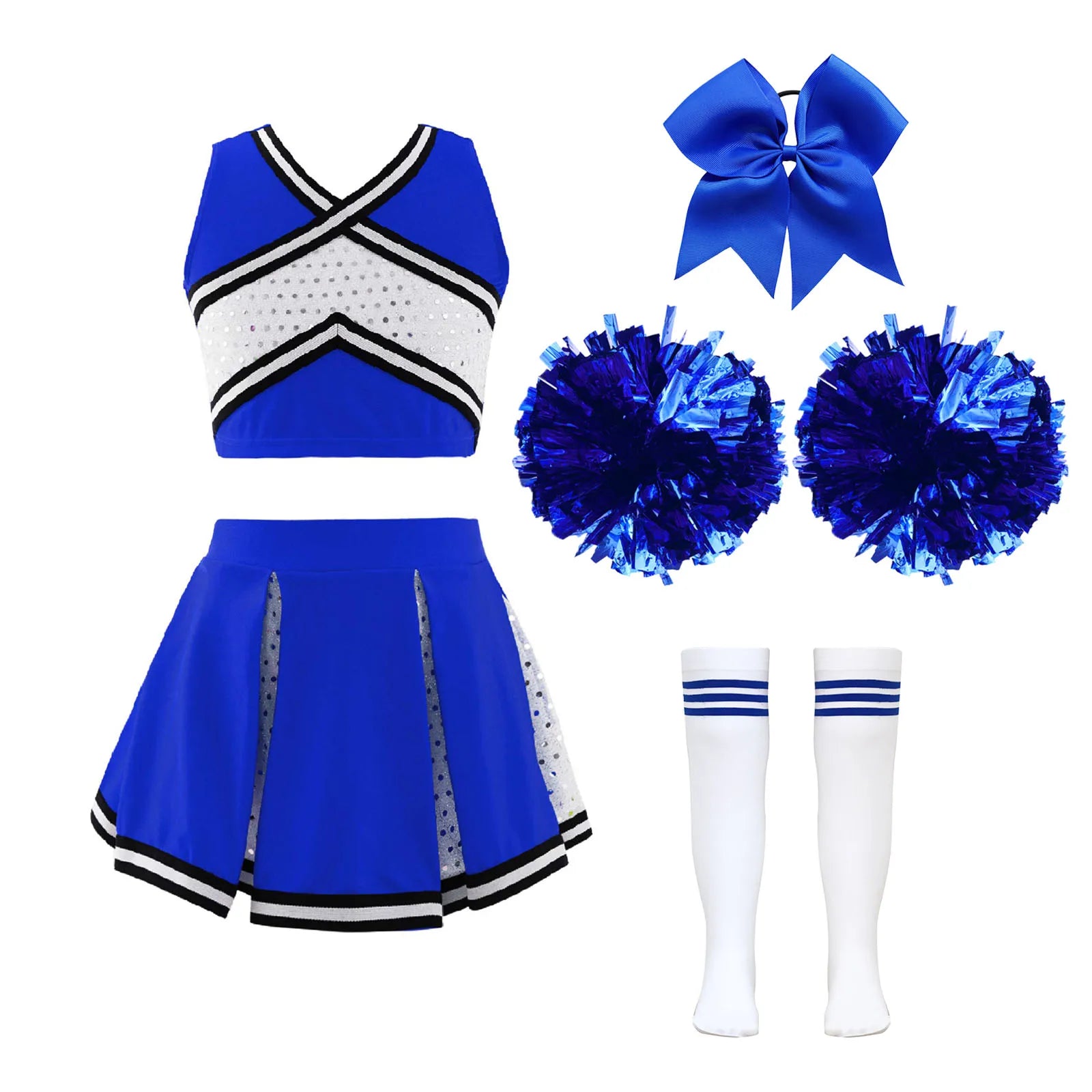 Girl Costume Cheerleader Costume Cheerleading Uniform Outfit Sequins Crop Top Skirt