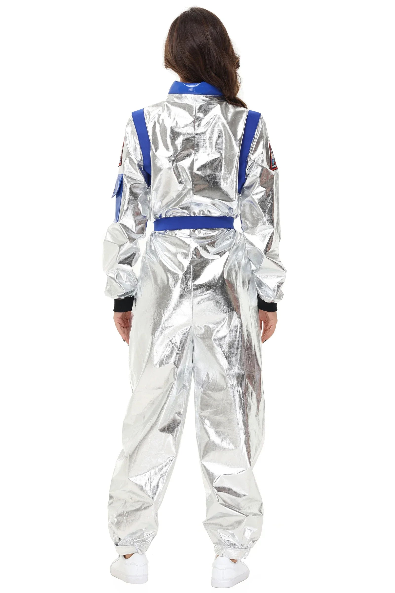 Adult Silver Astronaut Costume Men Women Spaceman Suit Space Jumpsuit Halloween Costume - Blue Men-A / XL