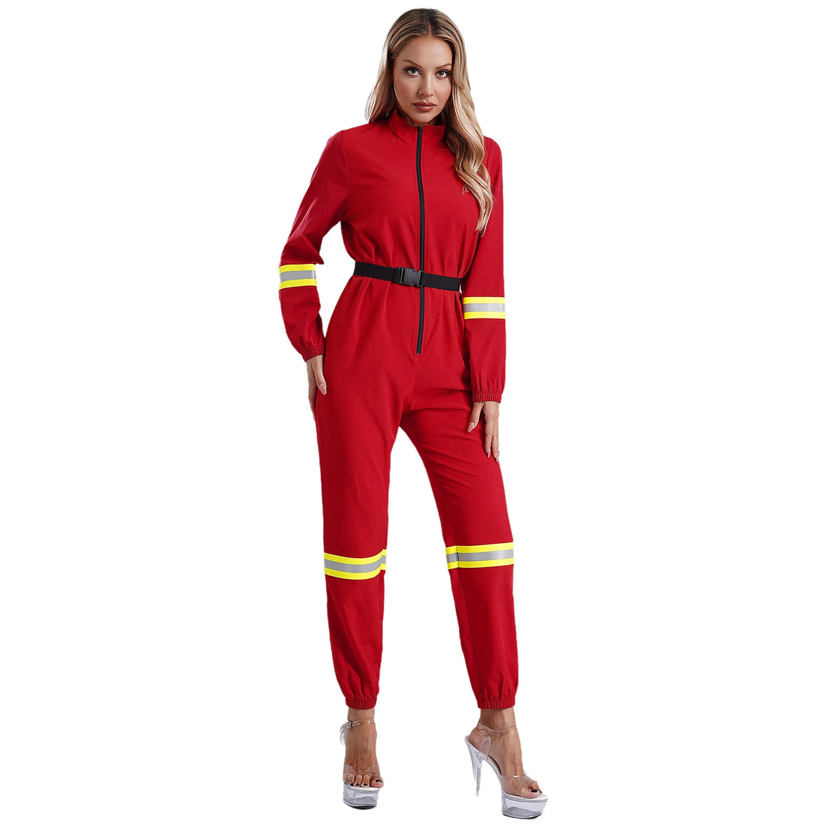Women's Firefighter Halloween Costume Jumpsuit with Belt
