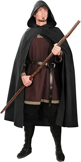 Men Medieval Ancient Hunter Ranger Costume Ancient Hooded Cloak Adult Wizard Celtics - top belt 1 / XXL