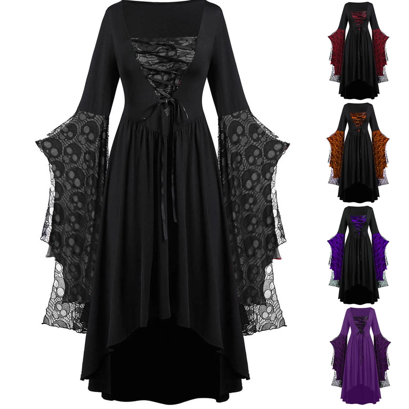 Gothic Dresses Women Vintage Witch Vampire Dress Dresses Up Carnival Dress Trumpet