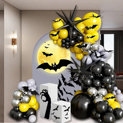 113-Piece Halloween Spider-Themed Balloon Arch Set, Black, Yellow, and Silver Balloons with 3D Spider - product image 2