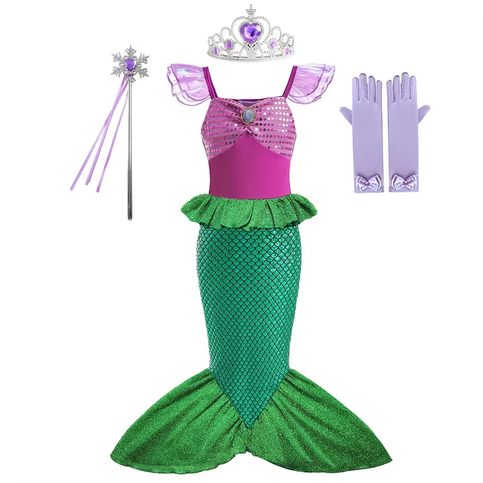 Red-Haired Mermaid Princess Halloween Costume for Kids