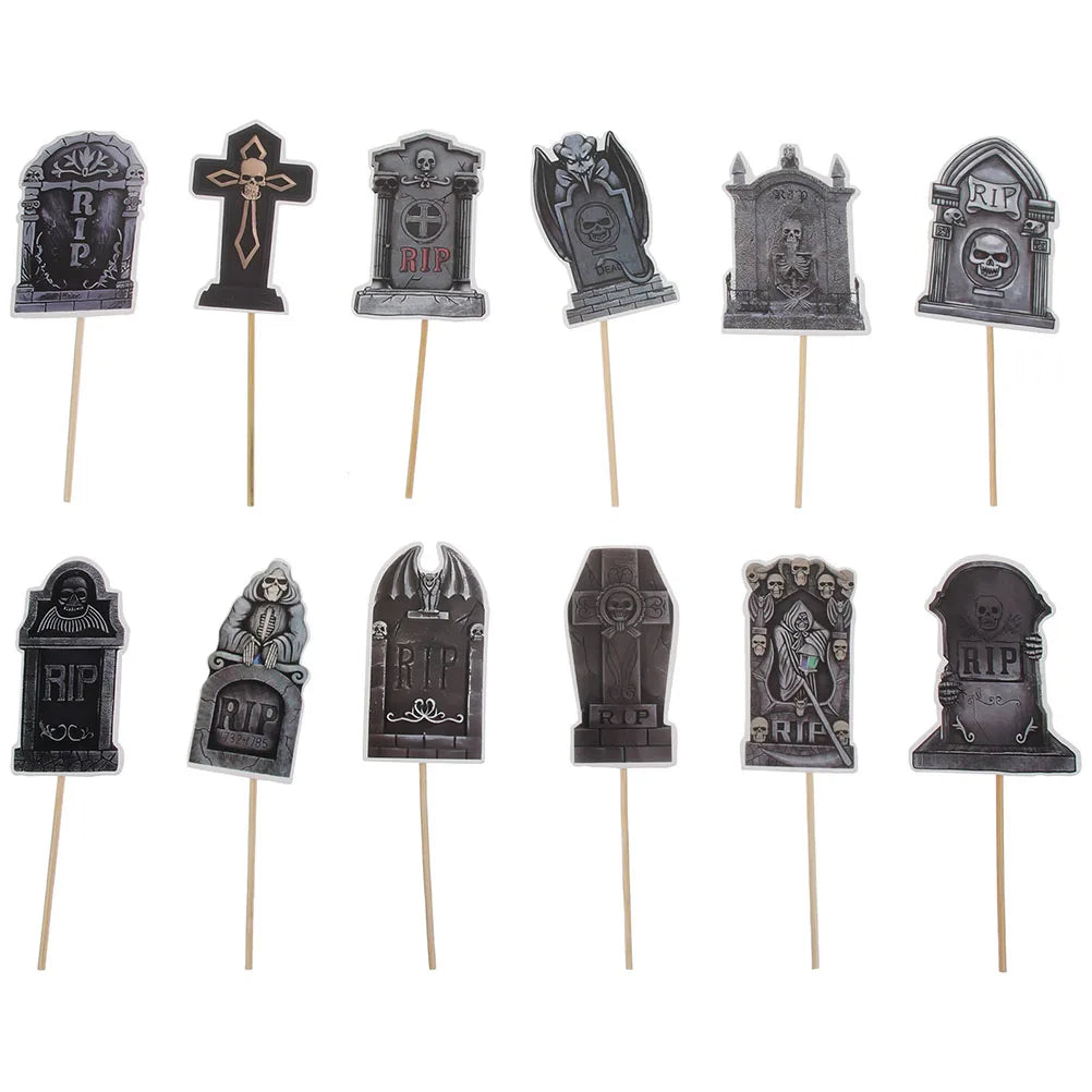12pcs Tombstone Halloween Picks Halloween Party Cake Tombstones Decorations Tombstones Cupcake Picks - product image 2