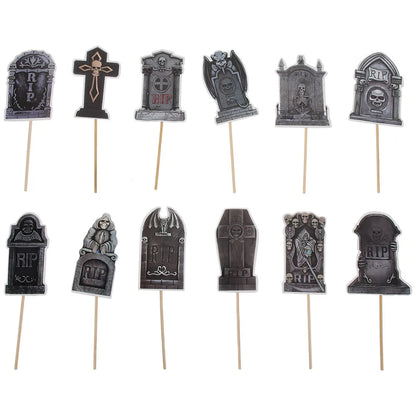 12pcs Tombstone Halloween Picks Halloween Party Cake Tombstones Decorations Tombstones Cupcake Picks - product image 2