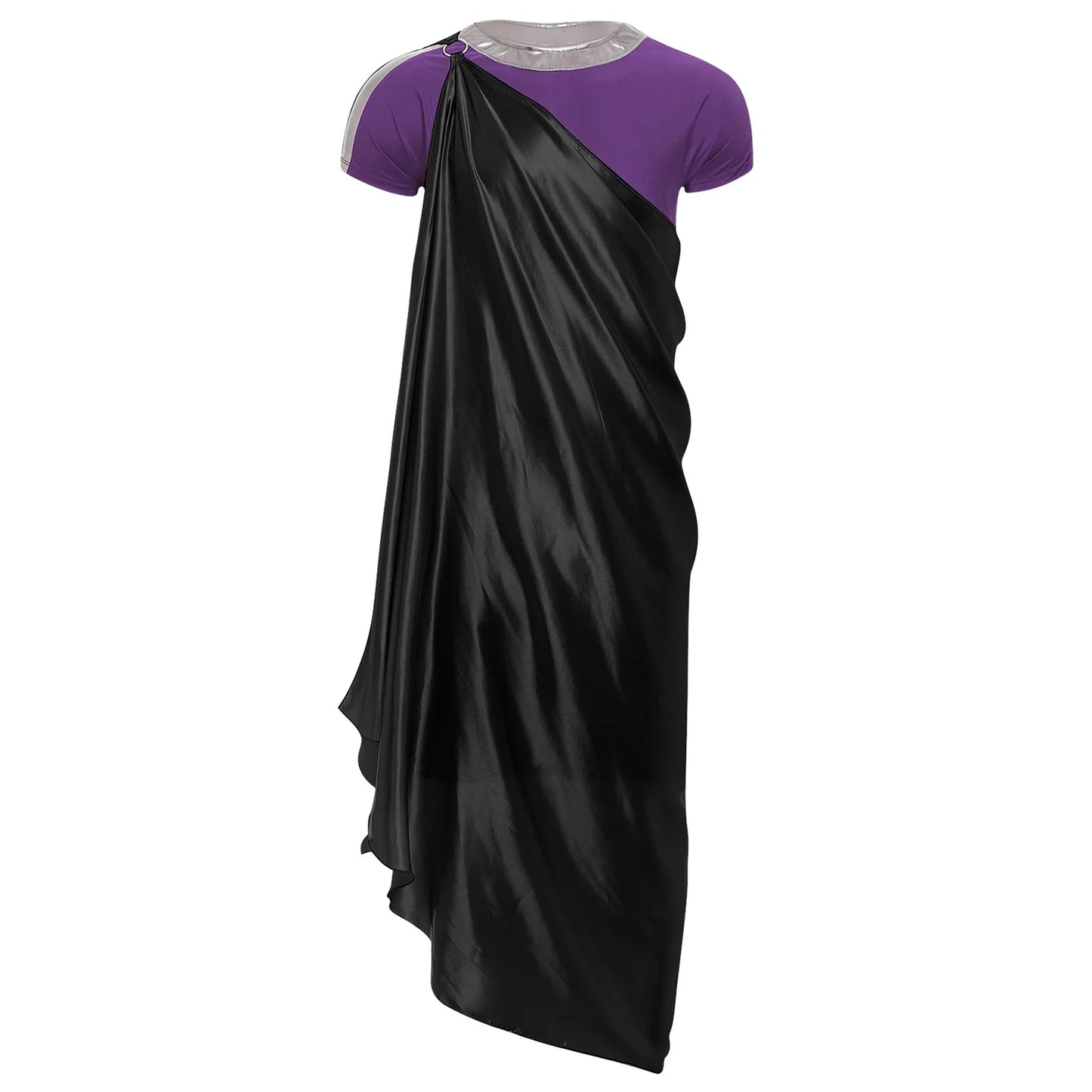 Men Halloween Ancient Greek God Hades Costume Short Sleeve Robe with One Shoulder Satin - Black Purple / 3XL