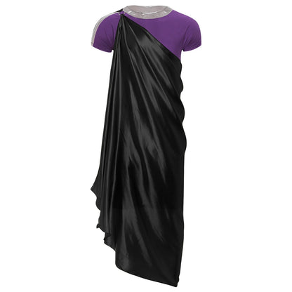 Men Halloween Ancient Greek God Hades Costume Short Sleeve Robe with One Shoulder Satin - Black Purple / 3XL