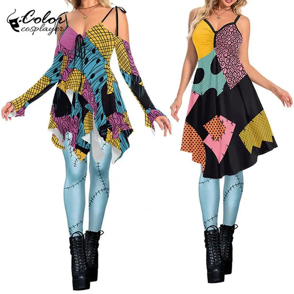 Color Cosplayer Sally Dress Suit Halloween Cosplay Costume Spandex