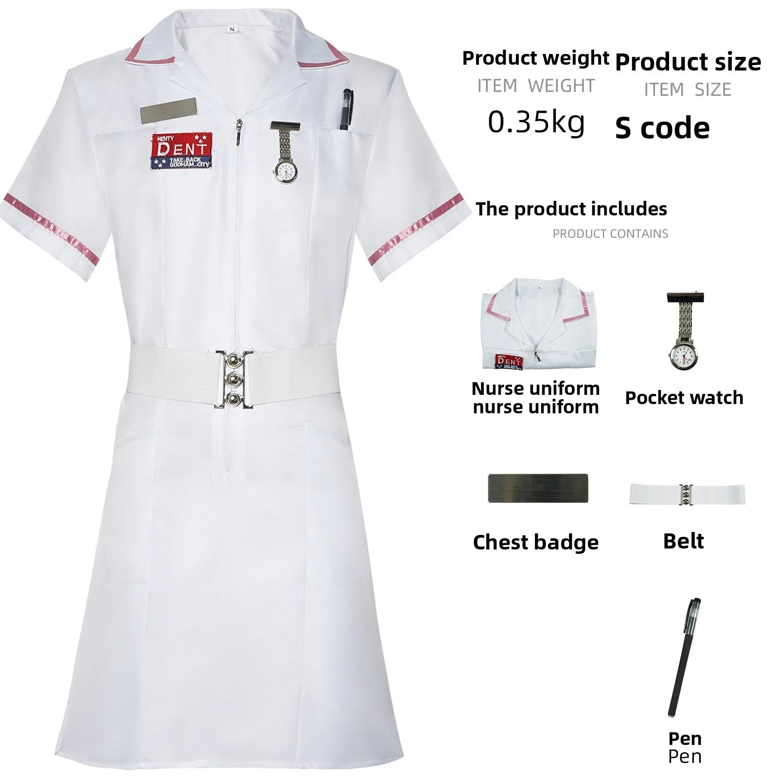 Dark Clown Costume Horror Nurse Costume Super Villain Cosplay Dress Belt Pocket Watches - suits / XL
