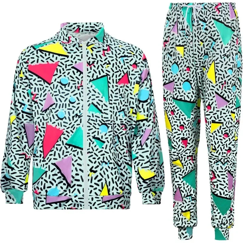 Men’s 80s Costume 1990s Outfit for Men Tracksuit Costume Hip Hop Set Disco 2pcs Jogging Wear Windbreaker - product image 9