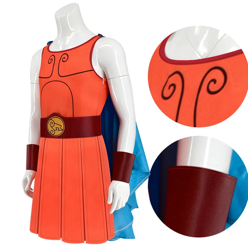 Movie Hercules Costume for Adult Kids Man Boys Top Cloak Belt Men Halloween Male Outfit - costume / 120