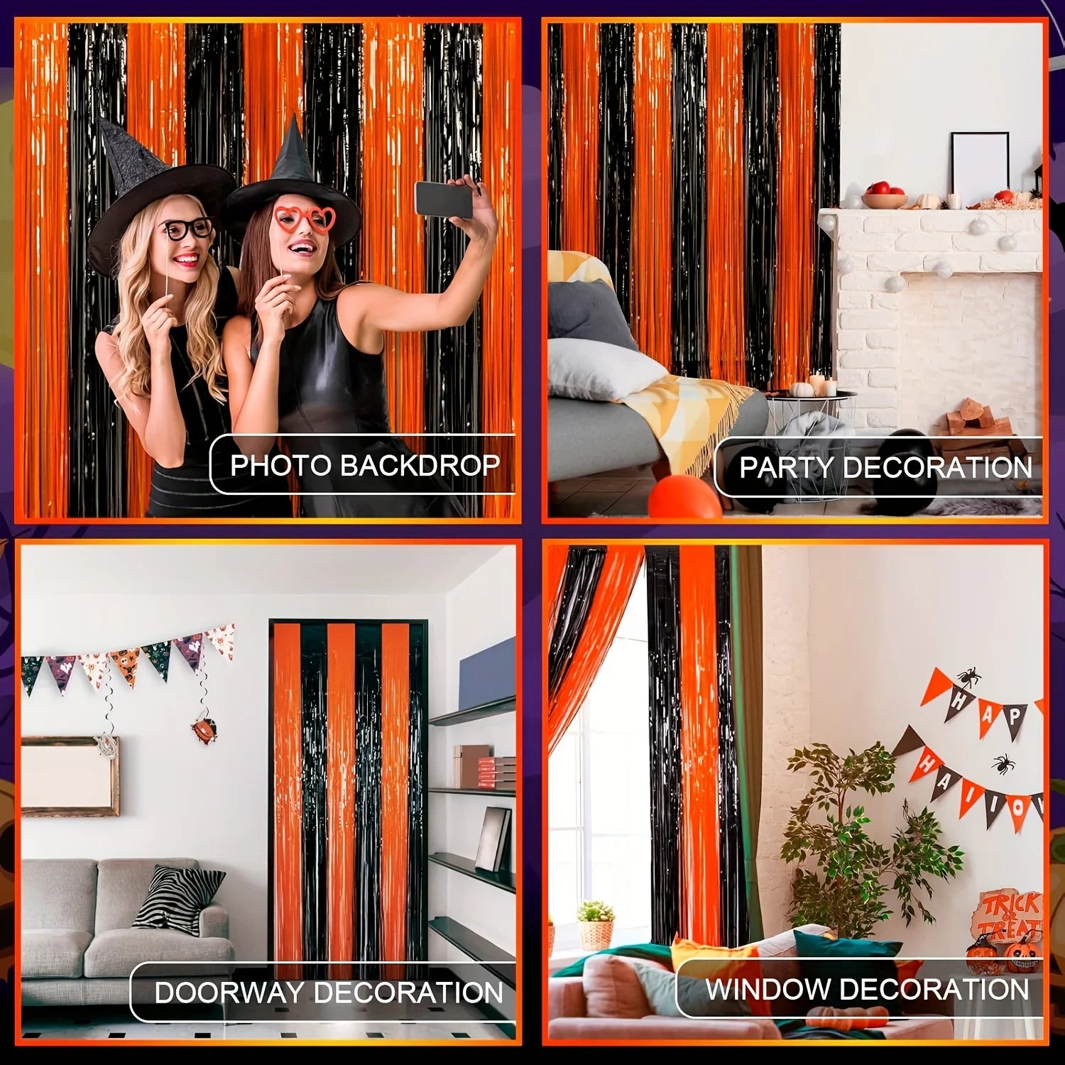 Black Orange Halloween Decoration, Tinsel Foil Fringe Backdrop for Photo - product image 5