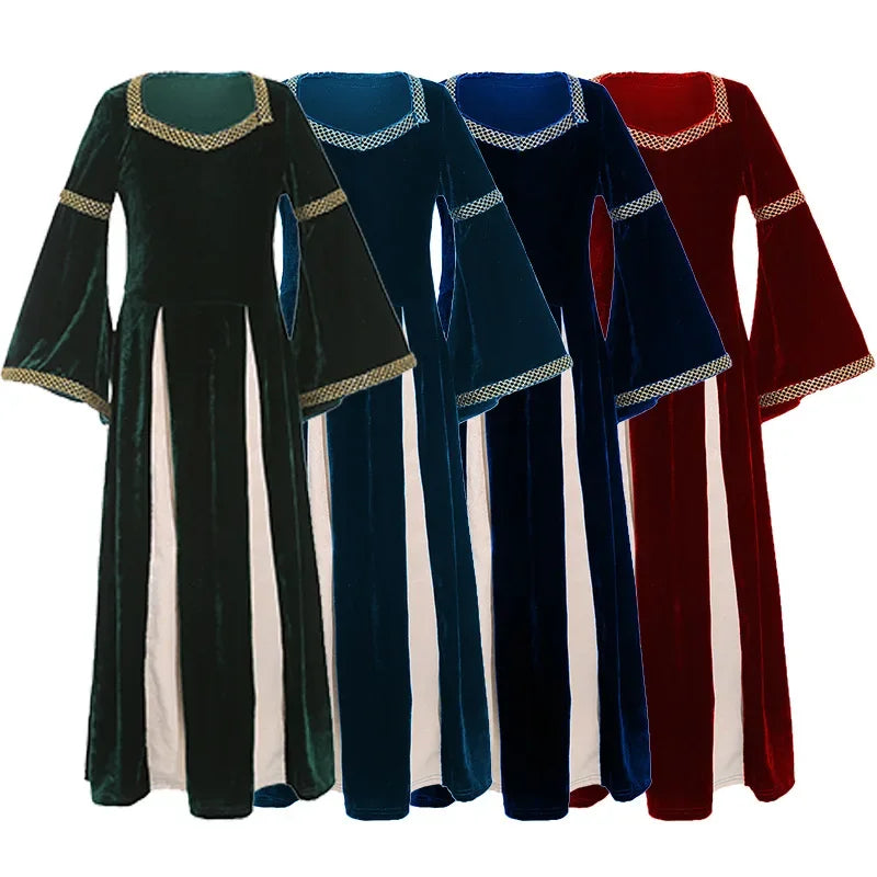 Halloween Girls Costumes Renaissance Retro Medieval Musical Theater Stage Costumes Palace - wine red / XL