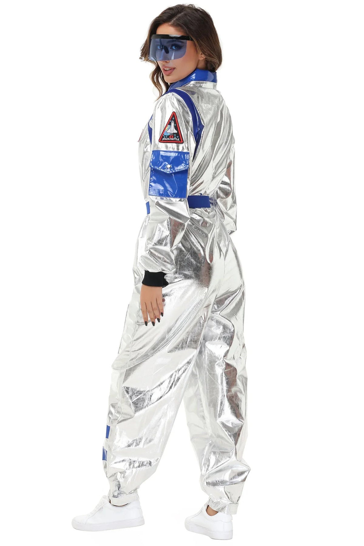 Adults Silver Astronaut Costume Space Suit Men Women Couple Jumpsuit Costume