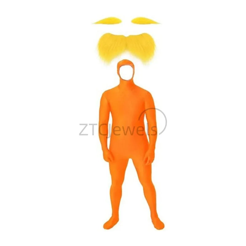 Adult Kid Halloween Jumpsuit Orange Costume Yellow Moustache and Eyebrow Baring Orange - Orange / adults 190cm