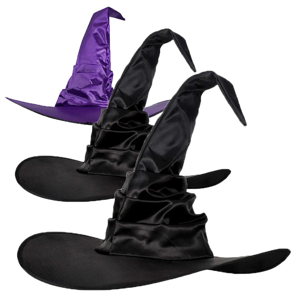 Halloween Witch Hat Black Folds Wizard Hats for Women Men Masquerade Party Carnival Costume Cosplay Props - product image 1