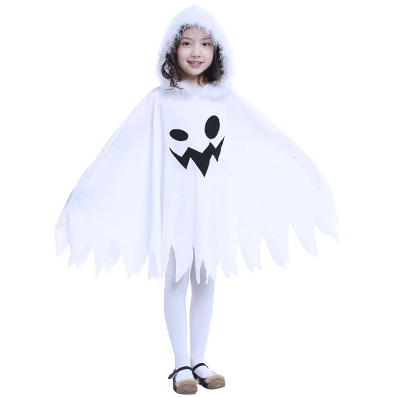 Child Boy Girl Cute White Ghost Demon Glow In The Dark Cape Costume Kids Fancy Dress