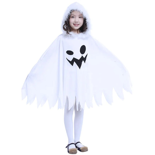 Child Boy Girl Cute White Ghost Demon Glow In The Dark Cape Costume Kids Fancy Dress