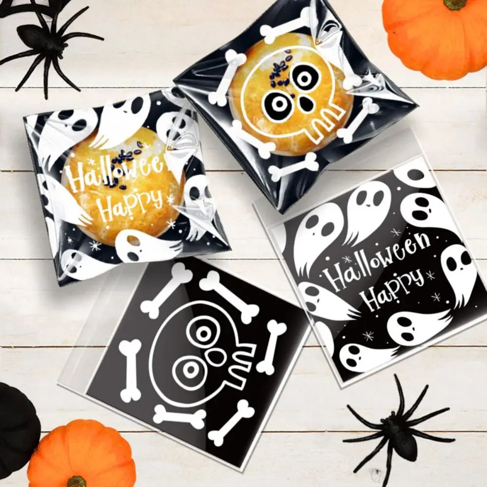 100Pcs Plastic Halloween Candy Bags Self-adhesive Clear Trick or Treat Bags Ghost Halloween Series Candy - product image 3