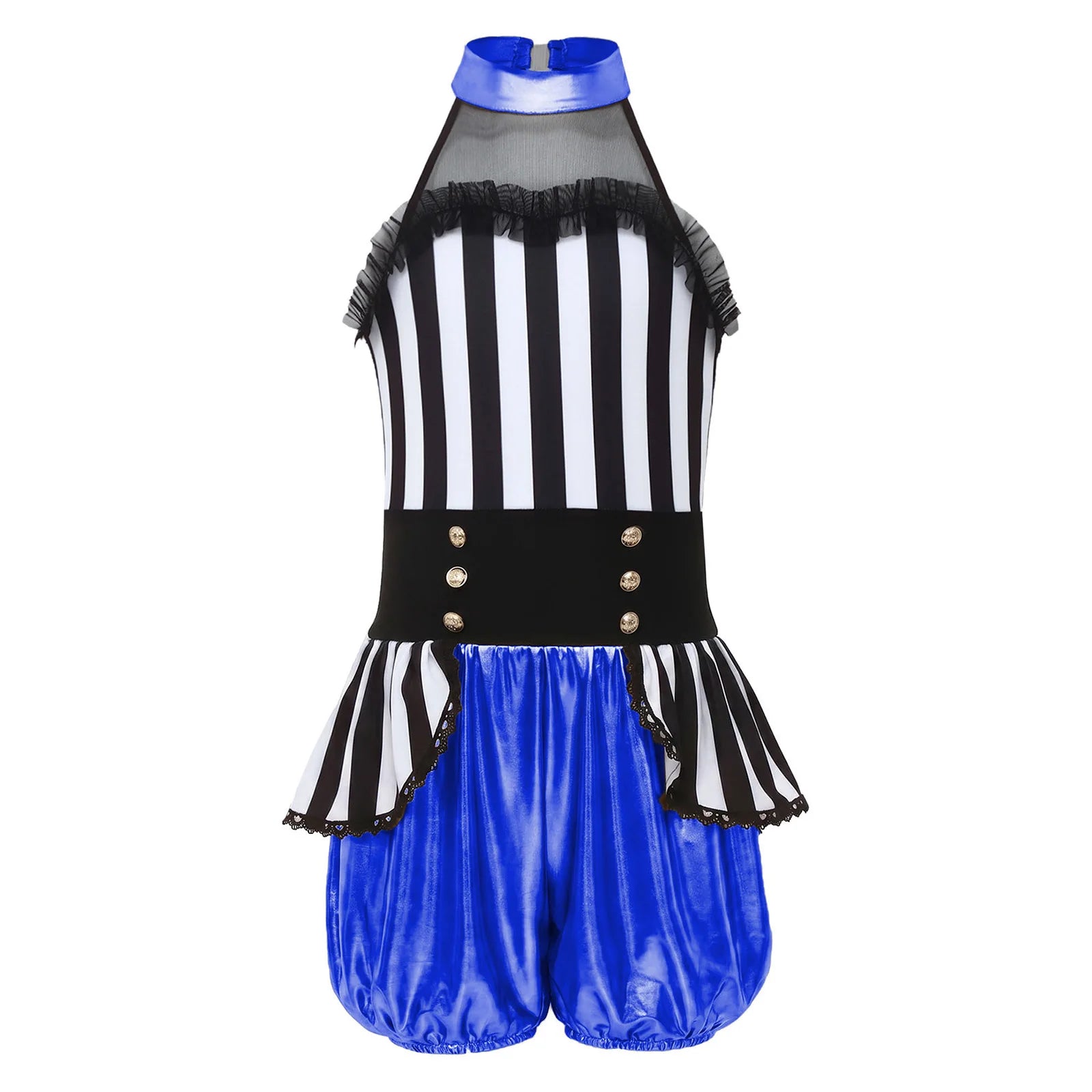 Kids Girl Halloween Circus Clown Costume Shiny Striped Tutu Leotard Ballet Gymnastics - Royal Blue / 6