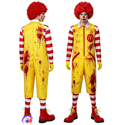 Bloody Ronald M Clown Costume Parade Zombie Costume Jumpsuit Wig Halloween Haunted House - Clothes / kid S