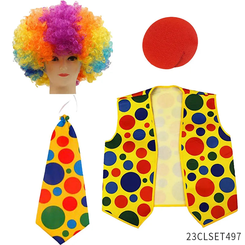 Clown Costume - Nose Wig Bow Tie Shoes Headband Gloves Hat Stockings and Vest Dress Up - 10 / One Size