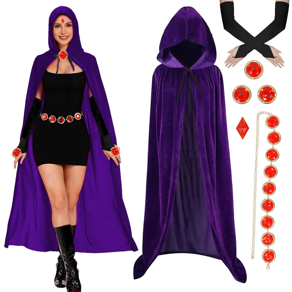 Raven-Inspired Superhero Costume for Girls | Purple Cloak & Accessories