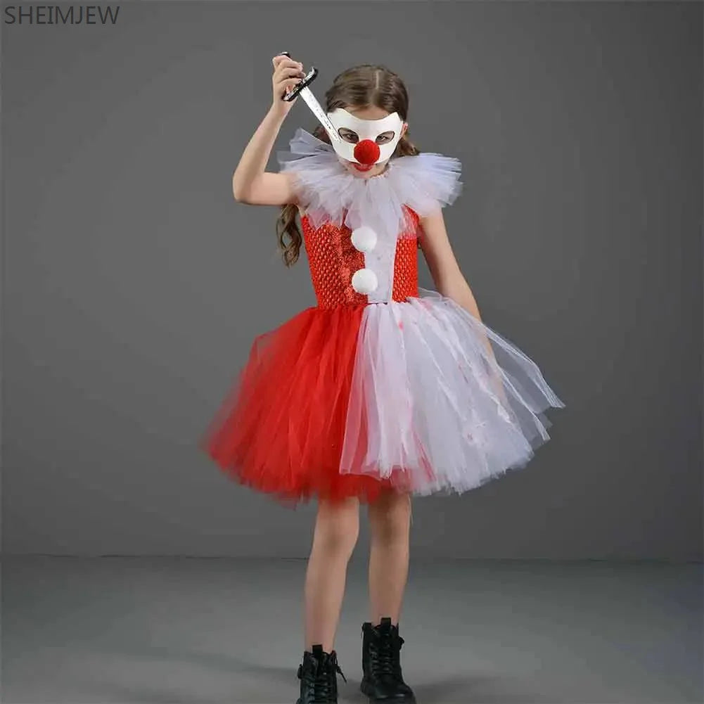 Halloween Enfant Horror Scary Clown Cosplay Costume Chicas Fantasy Clown Ballet Tutu Stage Showing Dress - product image 3