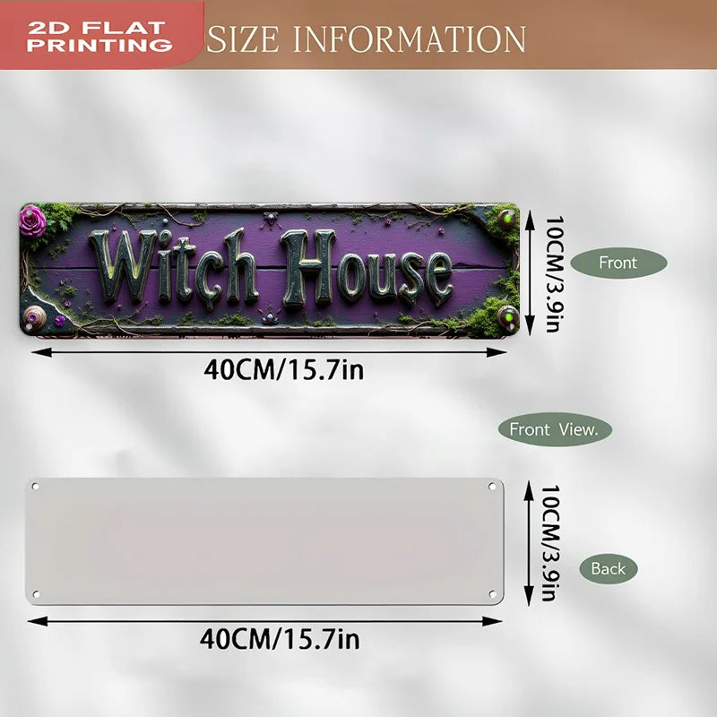 Witch House Purple Mossy Fantasy Tin Sign, Gothic Halloween Metal Wall Decor for Home, Witchcraft Room, Spooky Rustic Iron Plaqu