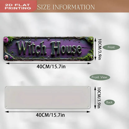 Witch House Purple Mossy Fantasy Tin Sign, Gothic Halloween Metal Wall Decor for Home, Witchcraft Room, Spooky Rustic Iron Plaqu